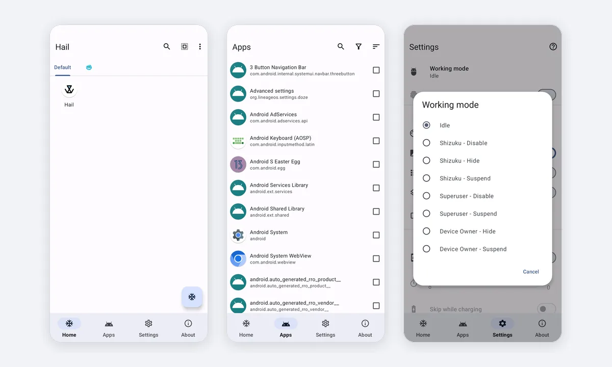 Hail app screenshots