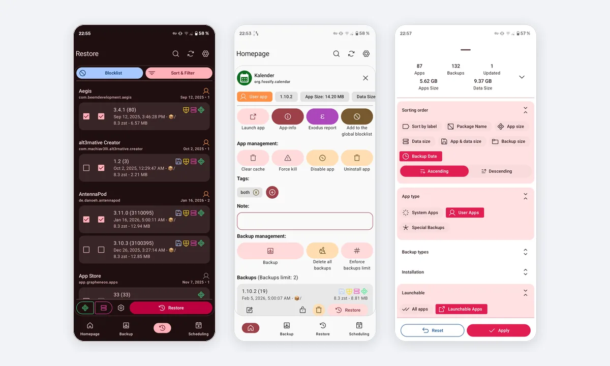 Neo Backup app screenshots