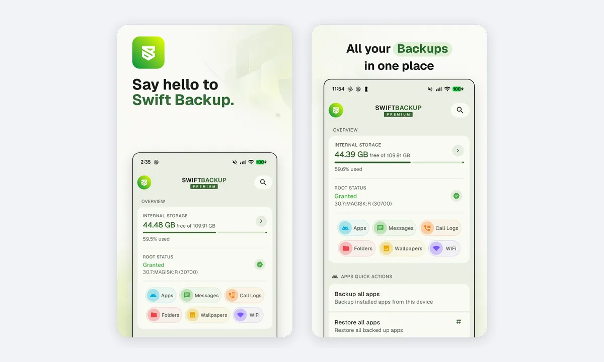 Swift Backup app screenshots