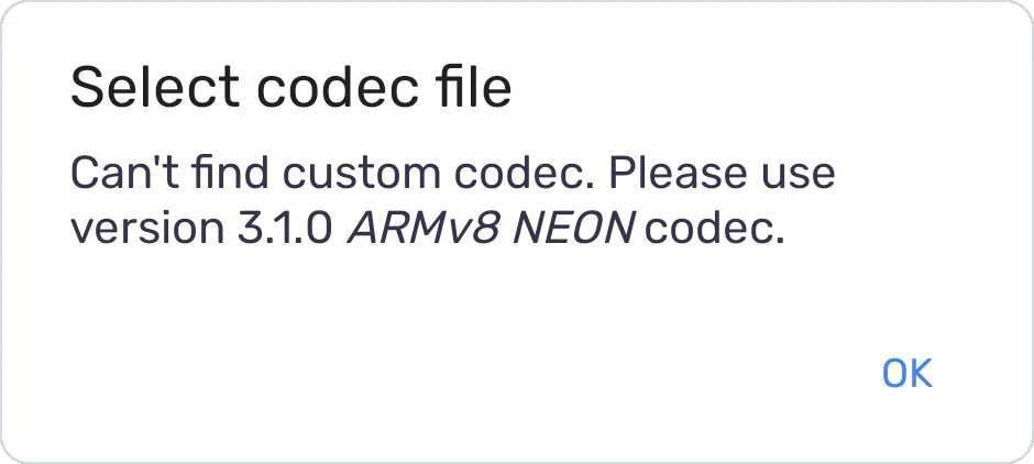 MX Player error: Can't find custom codec. Please use version 3.1.0 ARMv8 NEON codec