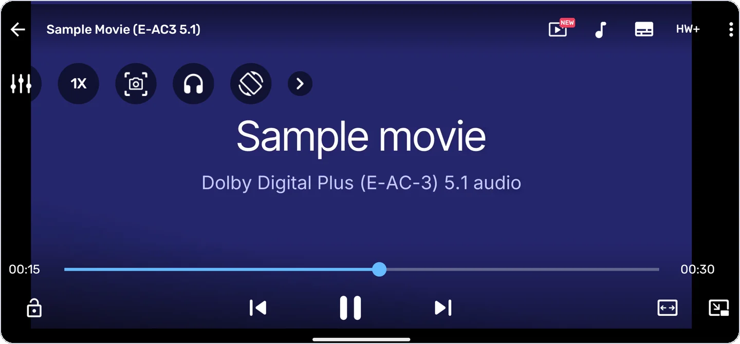 MX Player playing a video with Dolby Digital Plus (E-AC-3) 5.1 audio after installing the custom codec