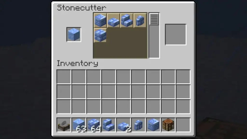 Stonecutter interface converting Packed Ice into a Packed Ice Brick