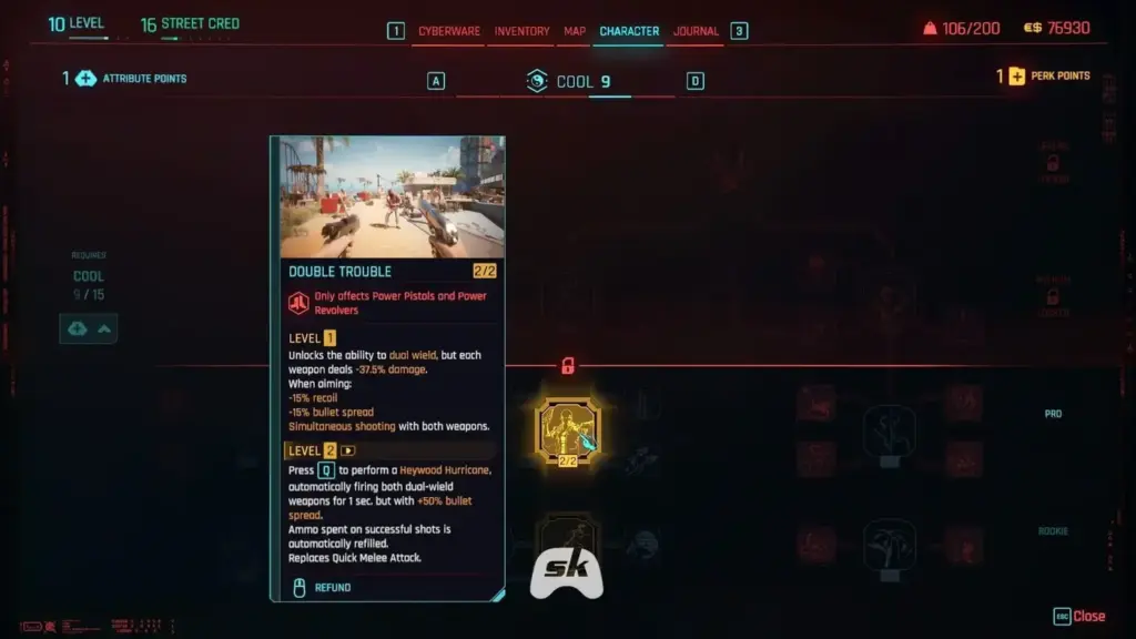 Double Trouble perk node in the Cool skill tree