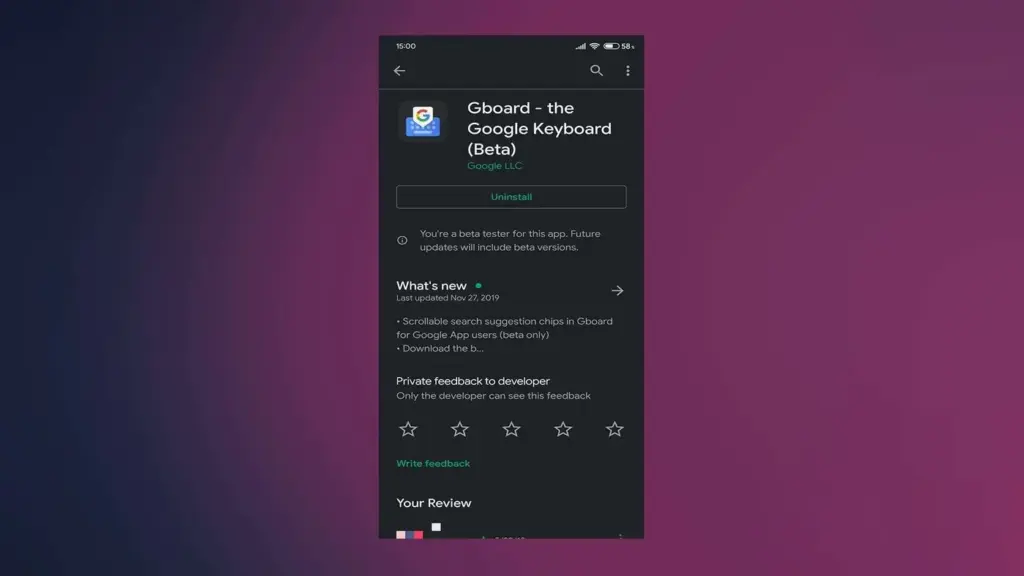 Gboard listing in the Google Play Store ready to install