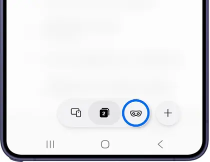 Samsung Internet tab manager with the Secret mode mask icon highlighted.