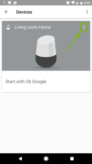 Device card options menu opened from touching and holding a speaker tile