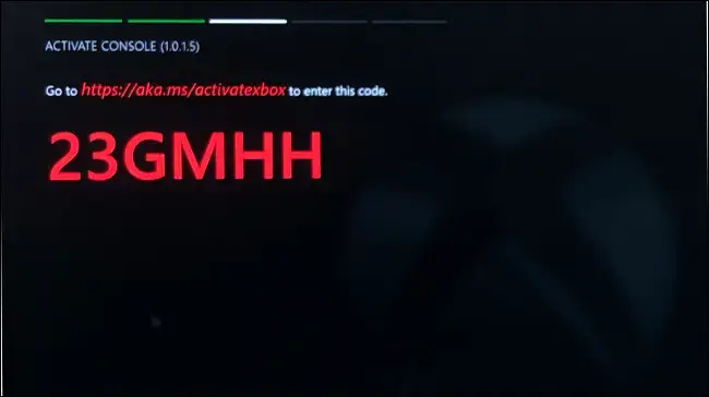Xbox Dev Mode app displaying a six-digit activation code
